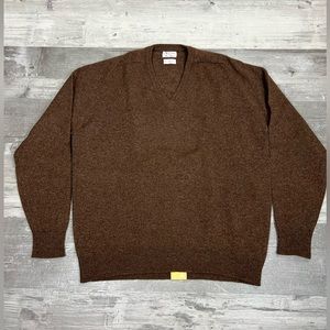 Alan Paine NWT Brown V-Neck Lambswool Wool Sweater 46 or XL